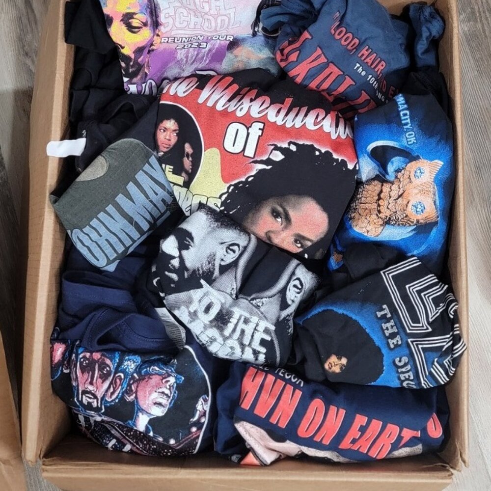 Rap / R&B Shirt Lot Mystery Box -Misc Sizes 10Pc Lot - Misc Artist, Ban…